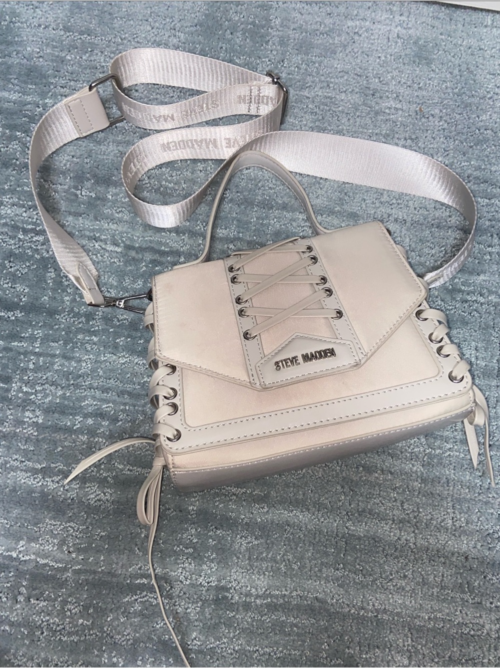 Steve Madden Ivory Crossbody Satchel with Lace-Up Detail